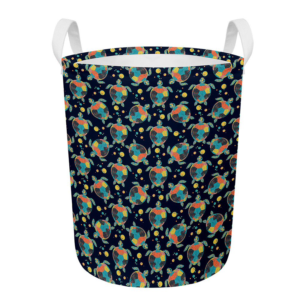 Retro Sea Turtle Pattern Print Round Laundry Basket