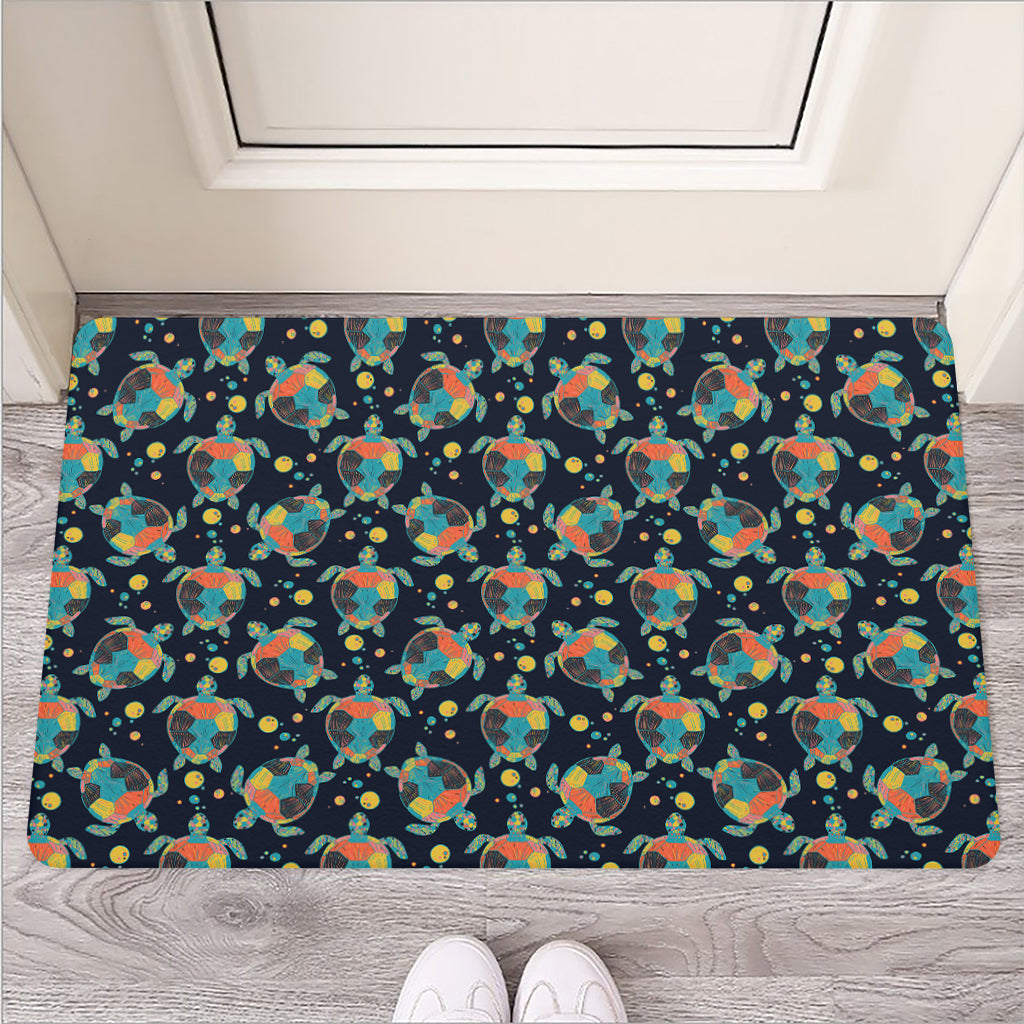 Retro Sea Turtle Pattern Print Rubber Doormat