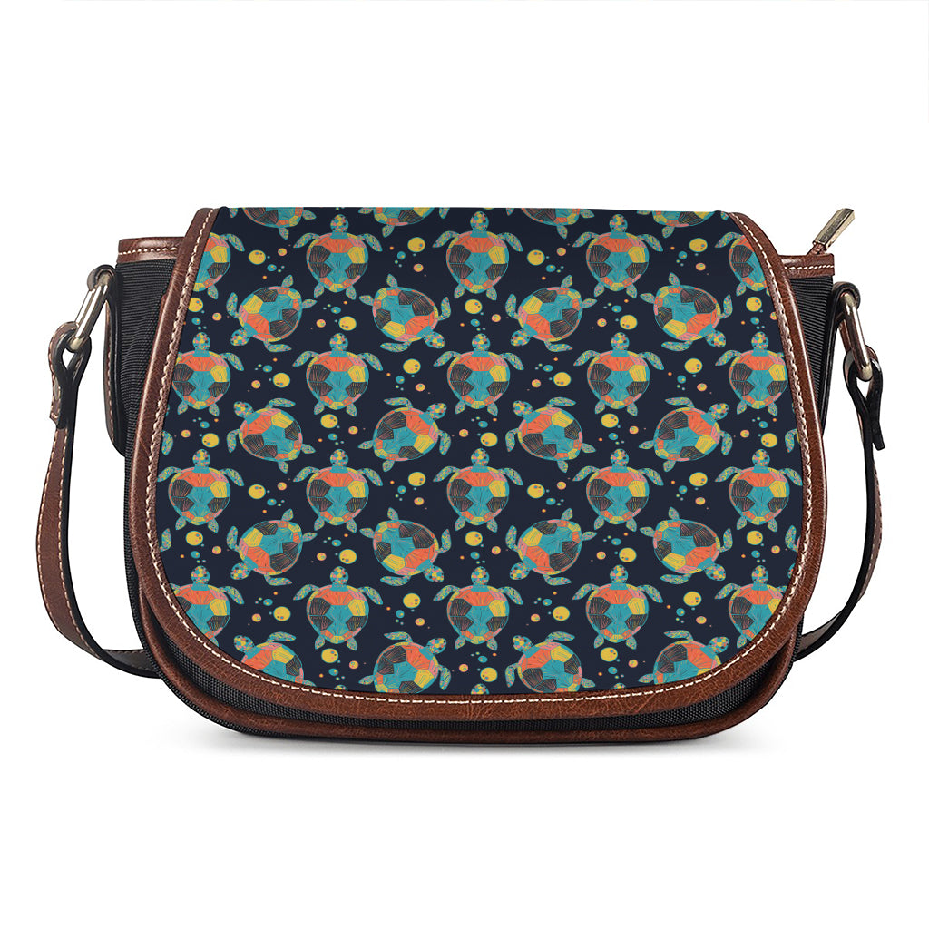 Retro Sea Turtle Pattern Print Saddle Bag