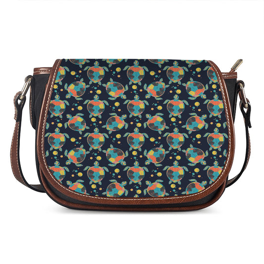 Retro Sea Turtle Pattern Print Saddle Bag