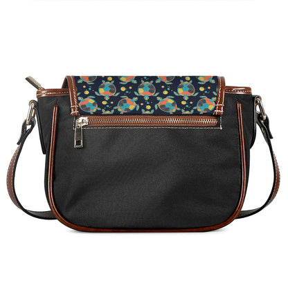 Retro Sea Turtle Pattern Print Saddle Bag