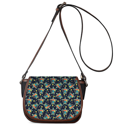 Retro Sea Turtle Pattern Print Saddle Bag