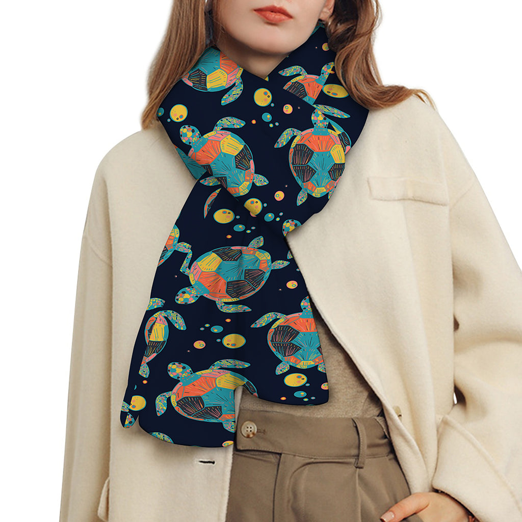 Retro Sea Turtle Pattern Print Scarf