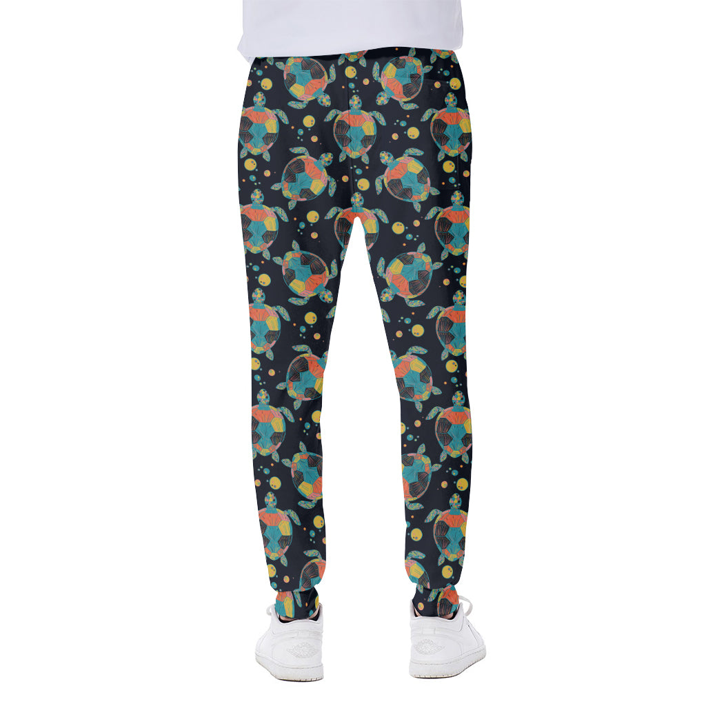 Retro Sea Turtle Pattern Print Scuba Joggers
