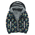 Retro Sea Turtle Pattern Print Sherpa Lined Zip Up Hoodie