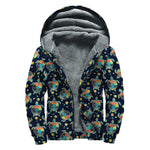 Retro Sea Turtle Pattern Print Sherpa Lined Zip Up Hoodie