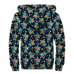 Retro Sea Turtle Pattern Print Sherpa Lined Zip Up Hoodie