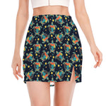 Retro Sea Turtle Pattern Print Side Slit Mini Skirt