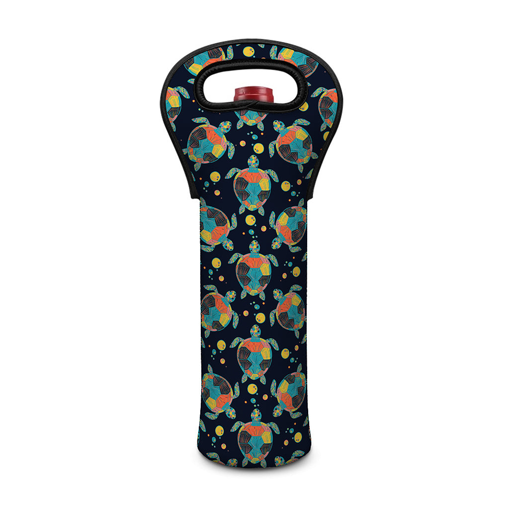 Retro Sea Turtle Pattern Print Single Neoprene Wine Tote