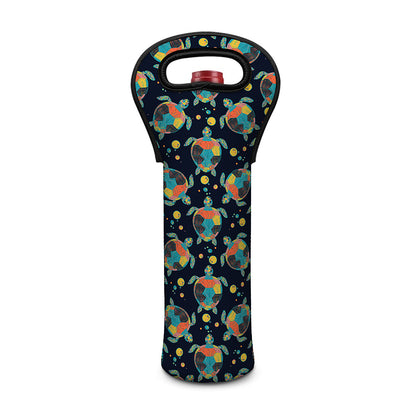 Retro Sea Turtle Pattern Print Single Neoprene Wine Tote