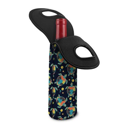 Retro Sea Turtle Pattern Print Single Neoprene Wine Tote