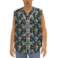 Retro Sea Turtle Pattern Print Sleeveless Baseball Jersey