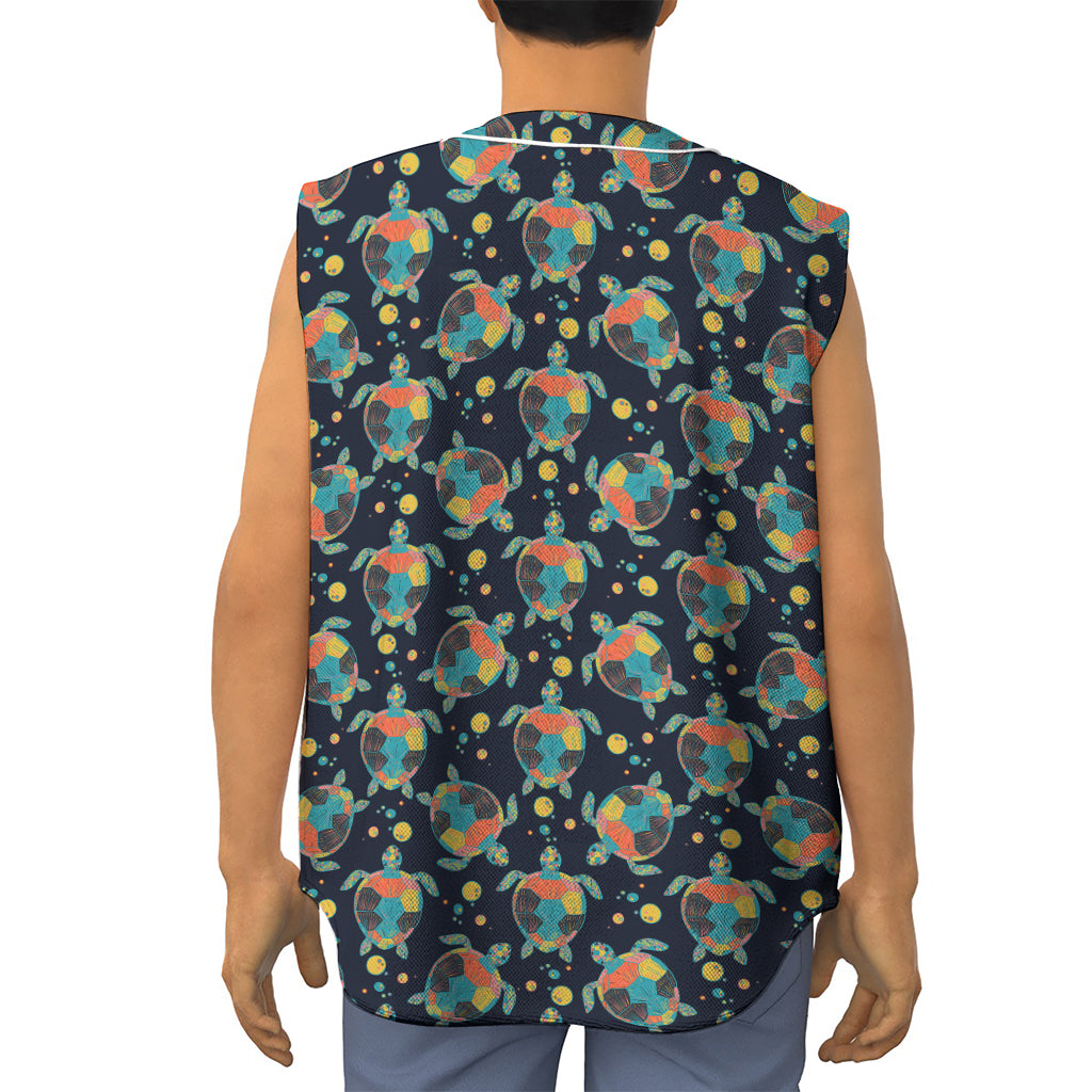 Retro Sea Turtle Pattern Print Sleeveless Baseball Jersey