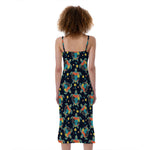 Retro Sea Turtle Pattern Print Slim Fit Midi Cami Dress