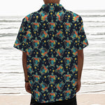 Retro Sea Turtle Pattern Print Textured Short Sleeve Shirt