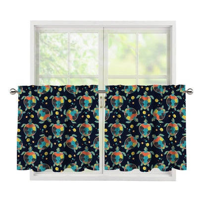 Retro Sea Turtle Pattern Print Tier Curtains