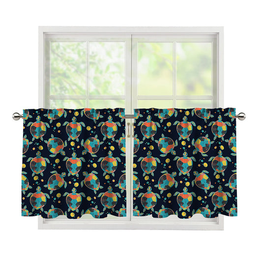 Retro Sea Turtle Pattern Print Tier Curtains