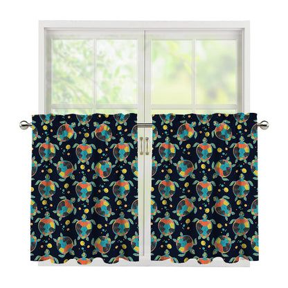 Retro Sea Turtle Pattern Print Tier Curtains
