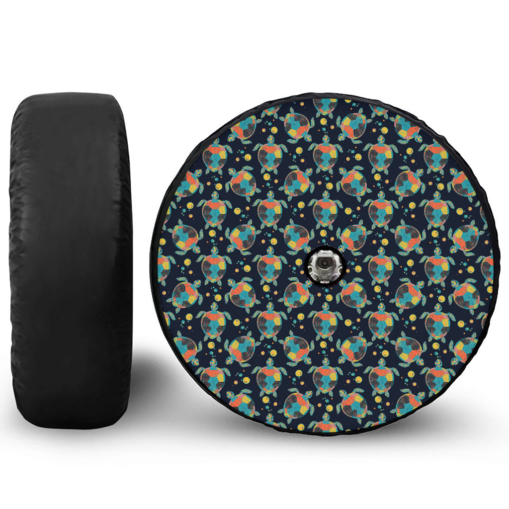 Retro Sea Turtle Pattern Print Tire Cover With Camera Hole