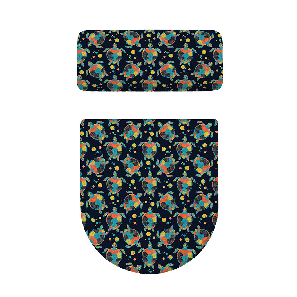 Retro Sea Turtle Pattern Print Toilet Lid And Tank Cover Set