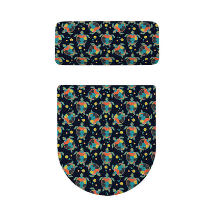 Retro Sea Turtle Pattern Print Toilet Lid And Tank Cover Set