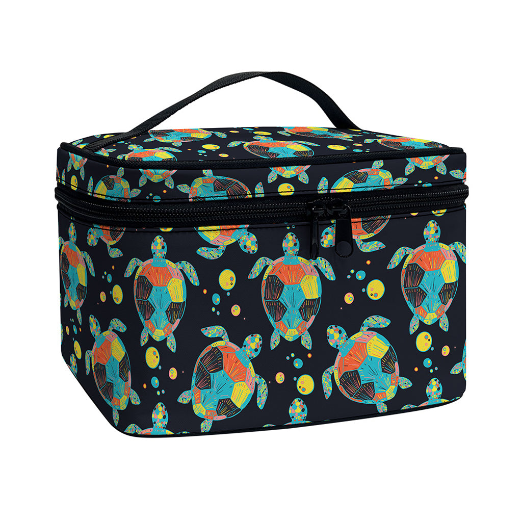 Retro Sea Turtle Pattern Print Travel Makeup Bag