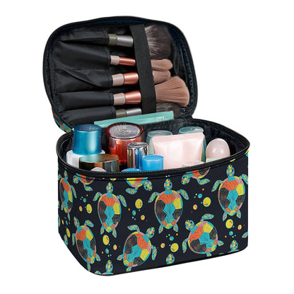 Retro Sea Turtle Pattern Print Travel Makeup Bag