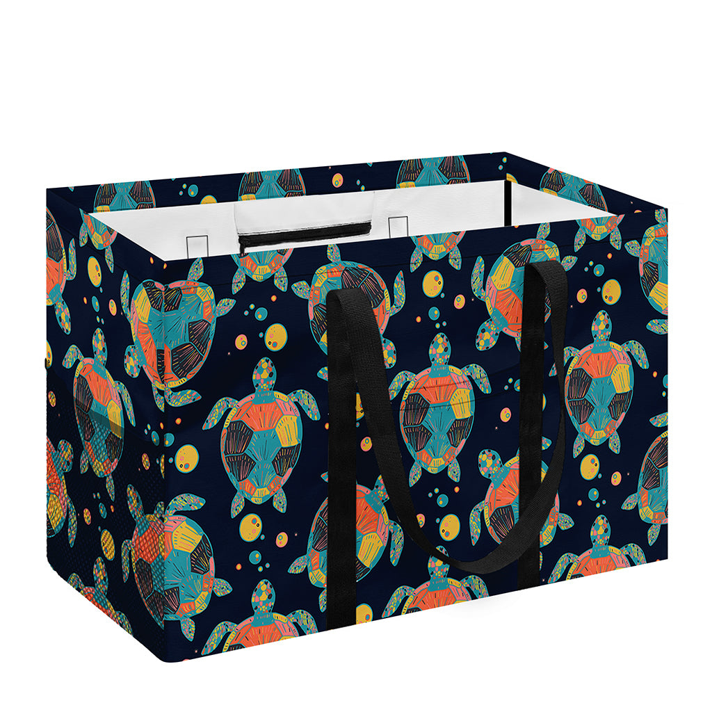 Retro Sea Turtle Pattern Print Utility Tote Bag
