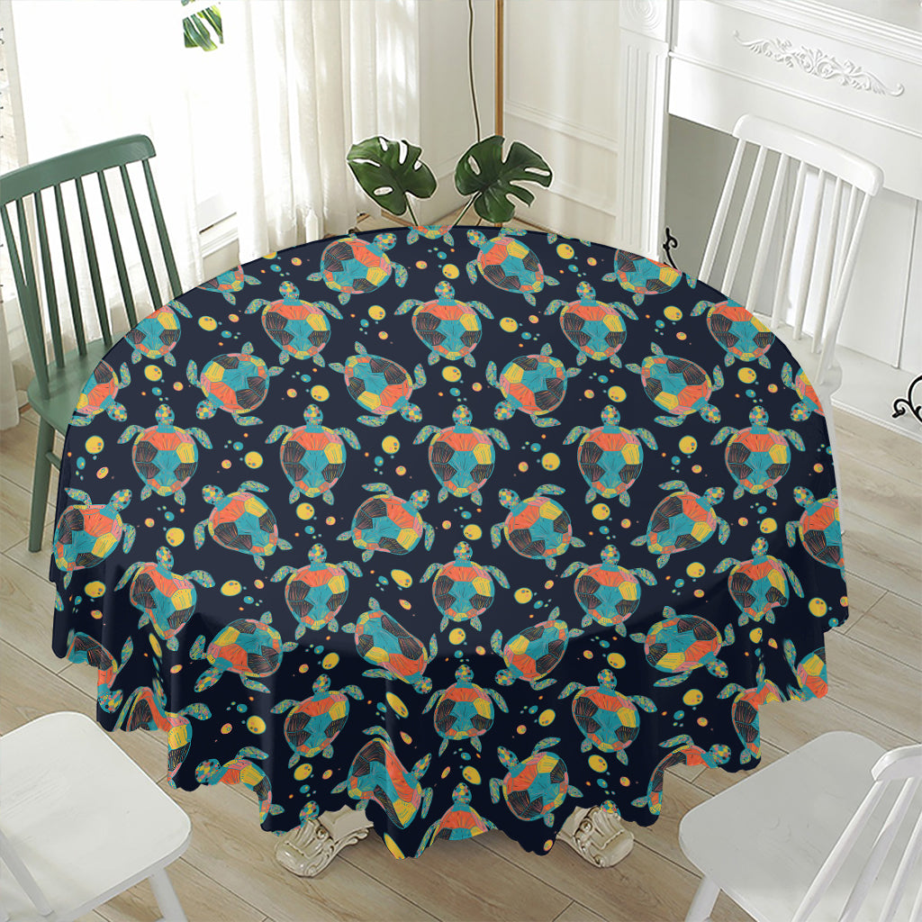 Retro Sea Turtle Pattern Print Waterproof Round Tablecloth