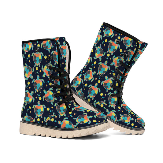 Retro Sea Turtle Pattern Print Winter Boots