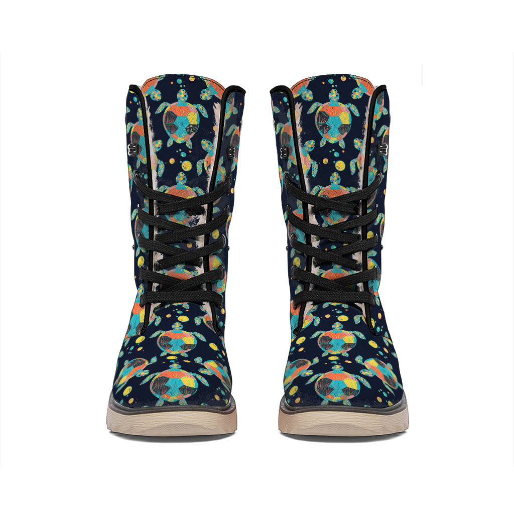 Retro Sea Turtle Pattern Print Winter Boots
