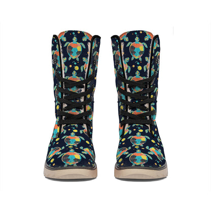 Retro Sea Turtle Pattern Print Winter Boots