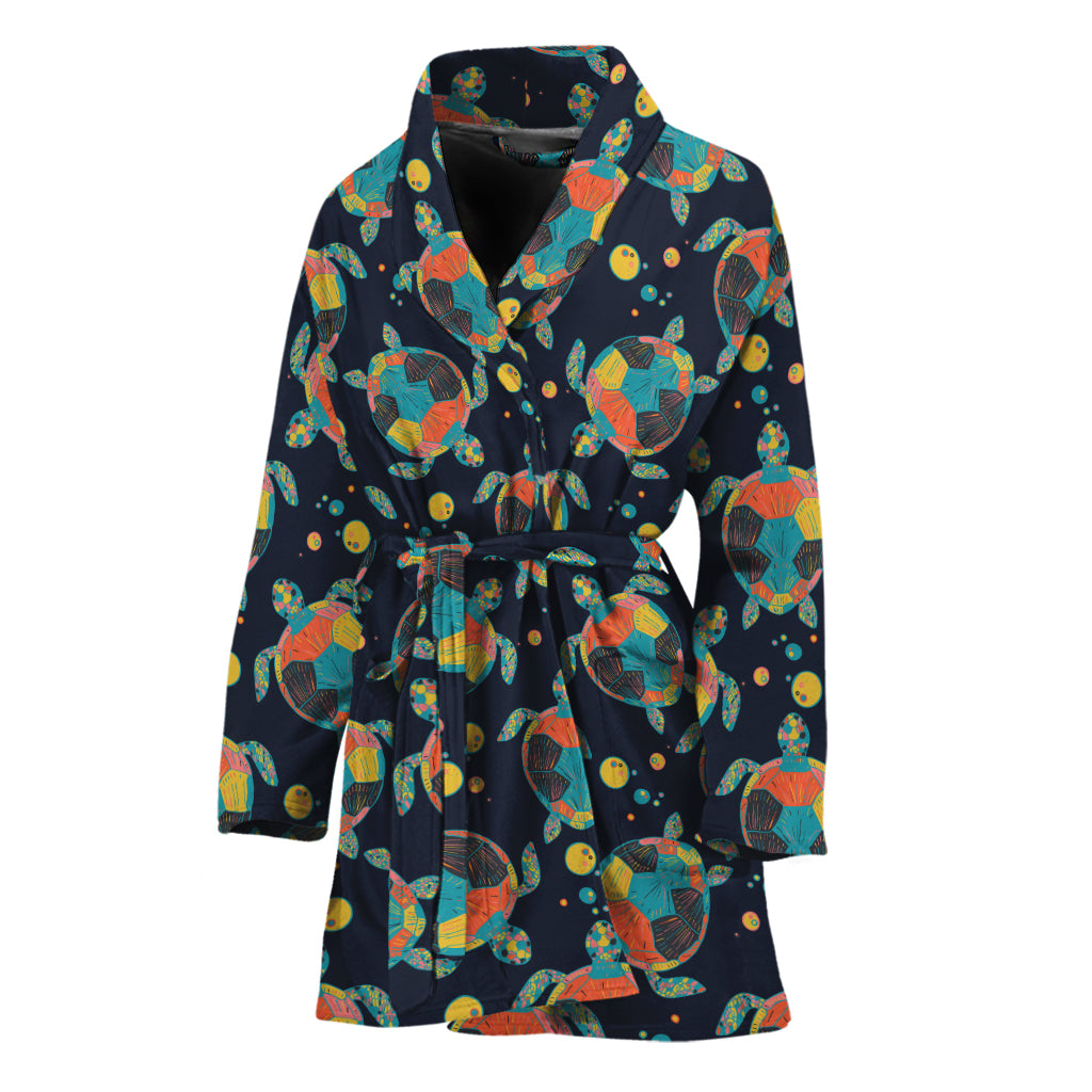 Retro Sea Turtle Pattern Print Women's Bathrobe