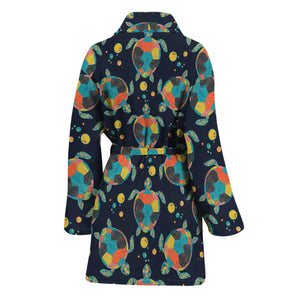 Retro Sea Turtle Pattern Print Women's Bathrobe