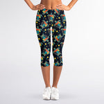 Retro Sea Turtle Pattern Print Women's Capri Leggings