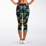 Retro Sea Turtle Pattern Print Women's Capri Leggings