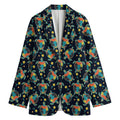 Retro Sea Turtle Pattern Print Women's Cotton Blazer