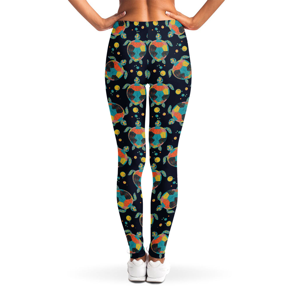 Retro Sea Turtle Pattern Print Women's Leggings