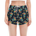 Retro Sea Turtle Pattern Print Women's Split Running Shorts