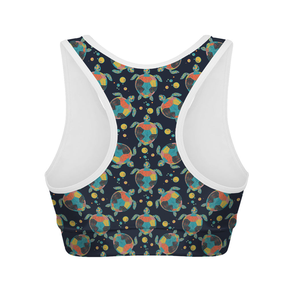 Retro Sea Turtle Pattern Print Women's Sports Bra