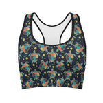 Retro Sea Turtle Pattern Print Women's Sports Bra