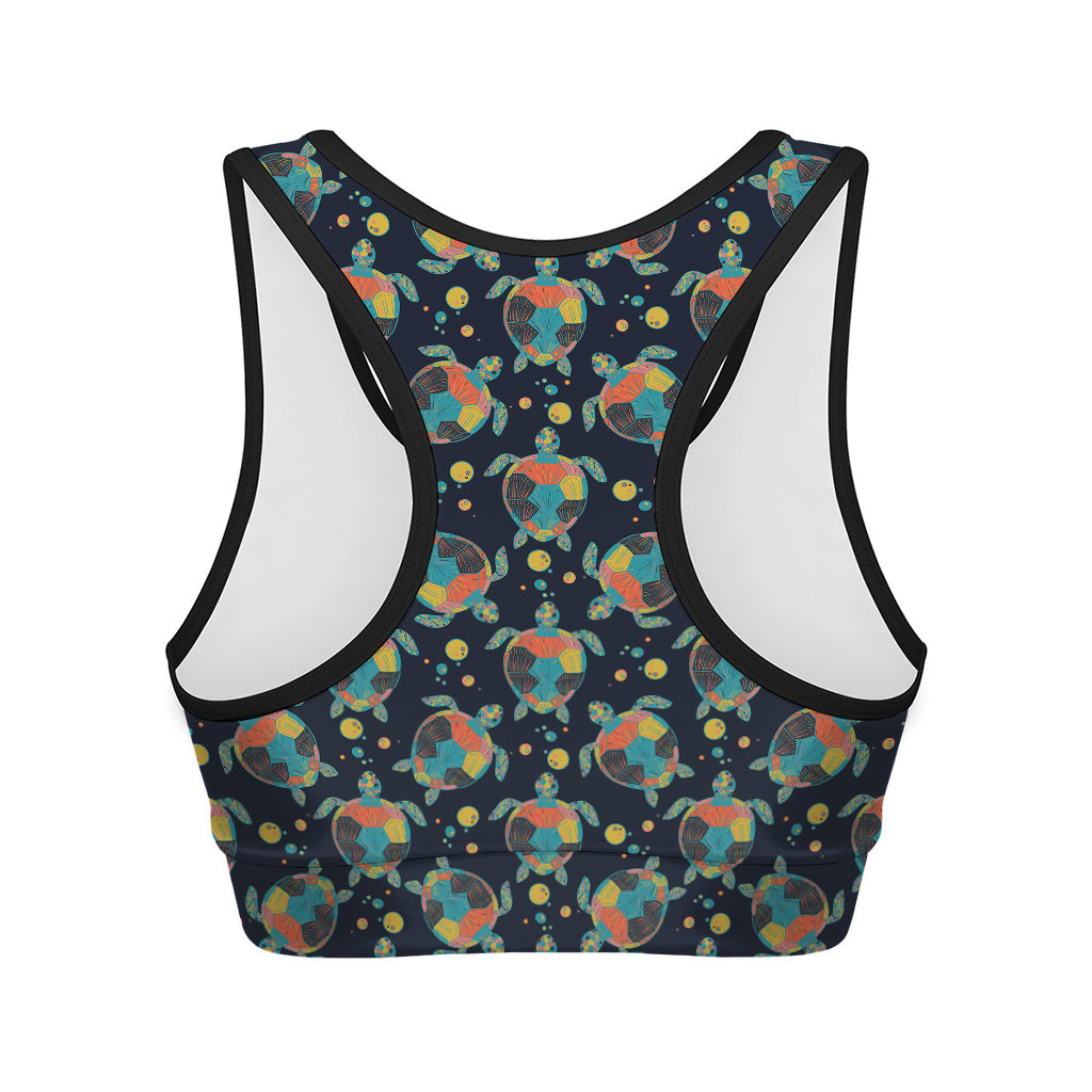 Retro Sea Turtle Pattern Print Women's Sports Bra