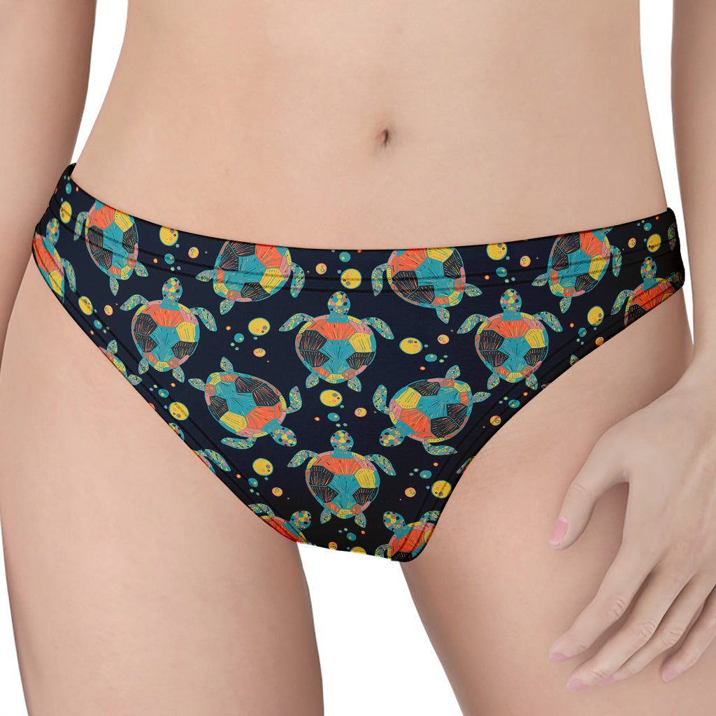 Retro Sea Turtle Pattern Print Women's Thong