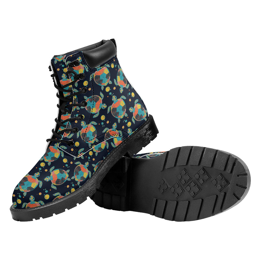 Retro Sea Turtle Pattern Print Work Boots