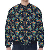 Retro Sea Turtle Pattern Print Zip Sleeve Bomber Jacket