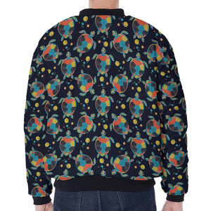 Retro Sea Turtle Pattern Print Zip Sleeve Bomber Jacket