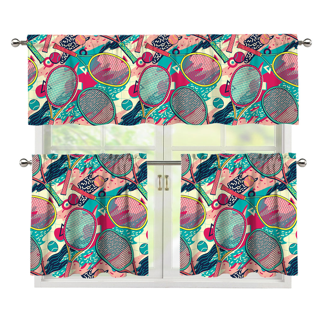 Retro Tennis Pattern Print 3 Piece Kitchen Curtains