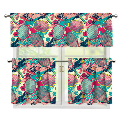 Retro Tennis Pattern Print 3 Piece Kitchen Curtains
