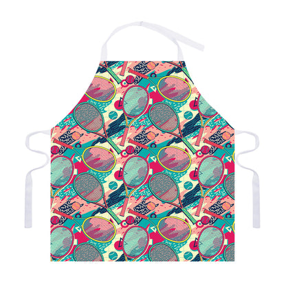 Retro Tennis Pattern Print Adjustable Apron