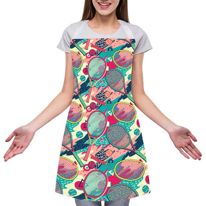 Retro Tennis Pattern Print Adjustable Apron